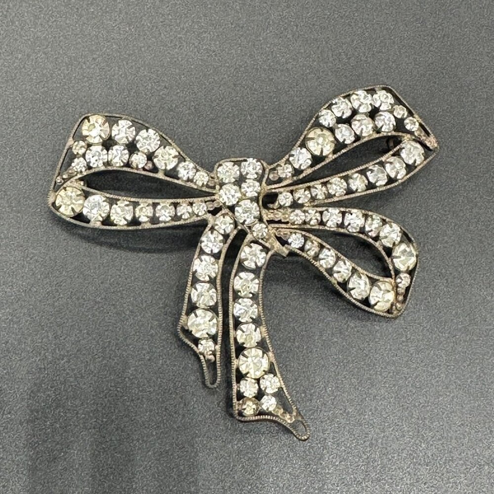 Antique Victorian Rhinestone Bow Pendant Hair Accessory Statement Vintage - Picture 2 of 11